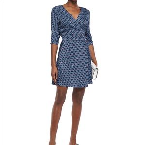 New Maje Reanny Printed Crepe Wrap Mini Dress